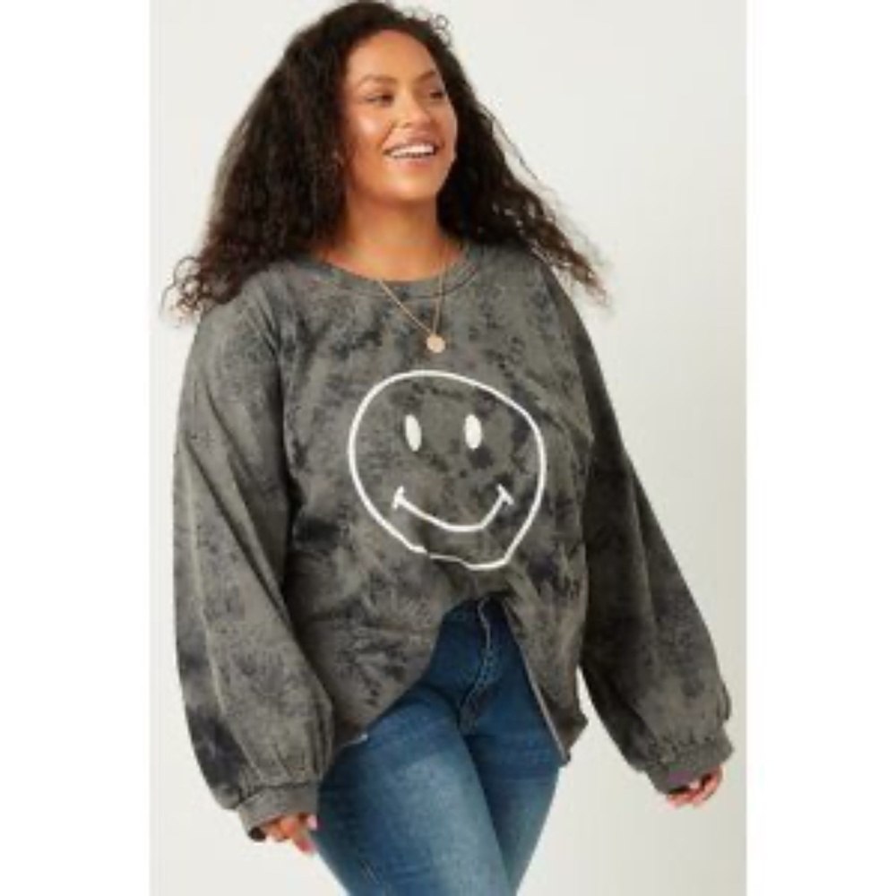 EUC Hayden LA Smiley Face Tie Dye Oversized Sweatshirt Size 2XL